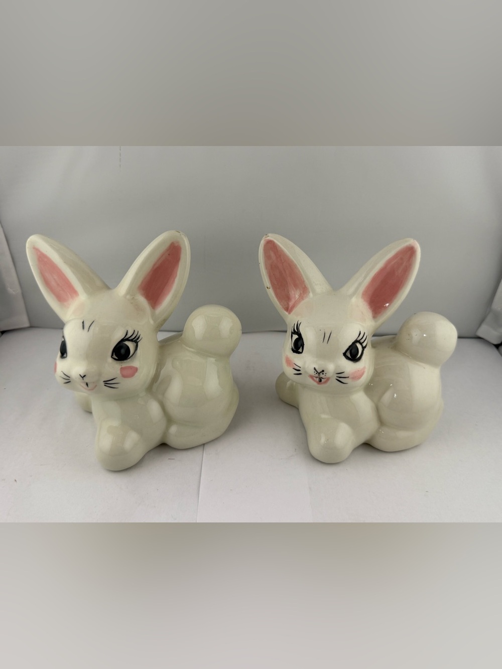 Vintage Cute Ceramic White Easter Bunnies Figurines - Set of 2